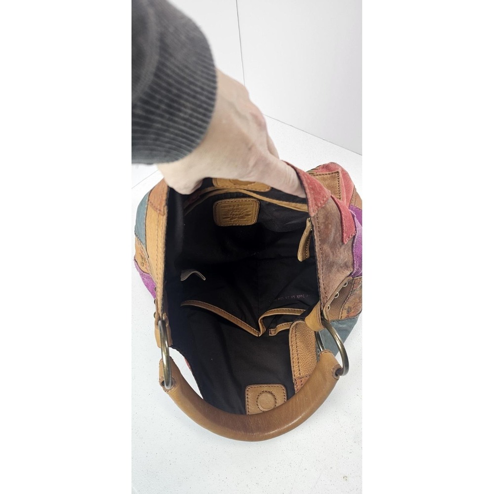 VTG Lucky Brand Y2K Boho Patchwork Leather Suede Hobo Bag Multicolor Magnet - Picture 6 of 10